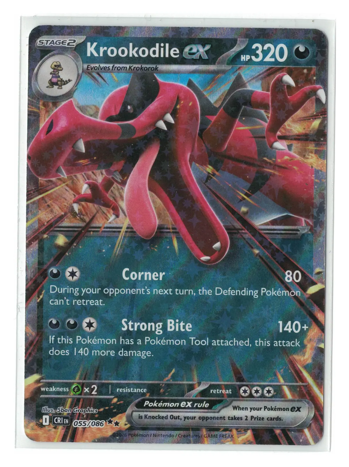 Krookodile ex Double Rare holo #055/086 2026 Pokemon ME04 Chaos Rising (English) — front